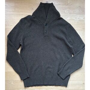 J.Crew Mens 100% Lambswool Shawl Collar Pullover Sweater Charcoal Gray Green Med